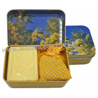 Boîte savon 60 g mimosa et sachet de lavande déco fleurs de mimosa Esprit Provence