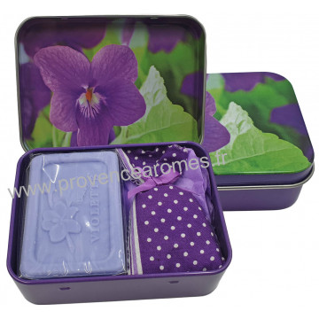Boîte savon 60 g Violette et sachet de lavande déco violettes Esprit Provence