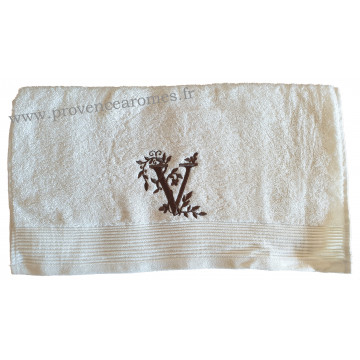 Serviette 50 x 100 brodée personnalisée initiale lettre V