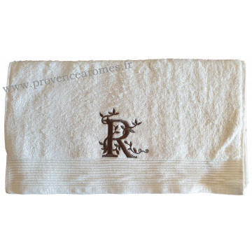 Serviette 50 x 100 brodée personnalisée initiale lettre R