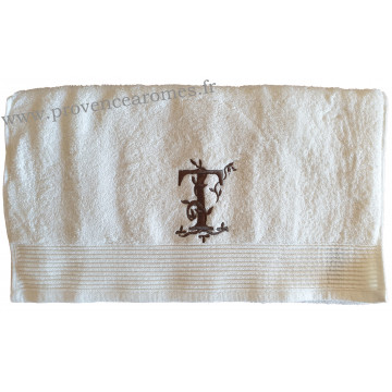 Serviette 50 x 100 brodée personnalisée initiale lettre T 