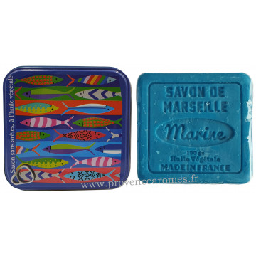 Boîte carrée déco Sardines et son savon marine