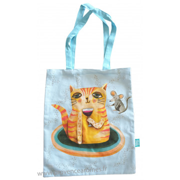 Sac coton CHAT avec un verre de vin et la souris ALLEN DESIGNS