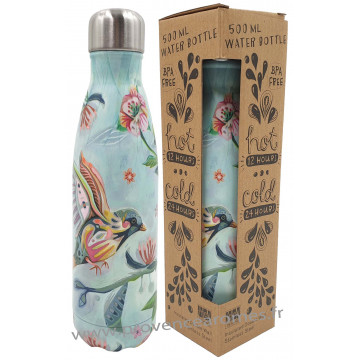 Bouteille isotherme avec motif oiseau et fleurs