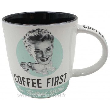 Mug COFFEE FIRST déco rétro vintage