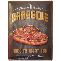 Plaque métal BARBECUE NICE TO MEAT YOU 30 x 40 cm déco rétro vintage