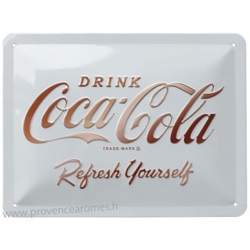 plaque métal Coca cola blanc 20 x15 cm déco rétro vintage