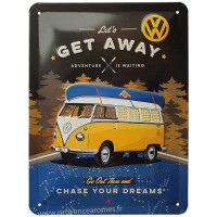 Plaque métal Combi Volkswagen Let's get away night 20 x15 cm déco rétro vintage
