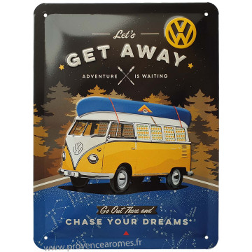 Plaque métal Combi Volkswagen Let's get away night 20 x15 cm déco rétro vintage