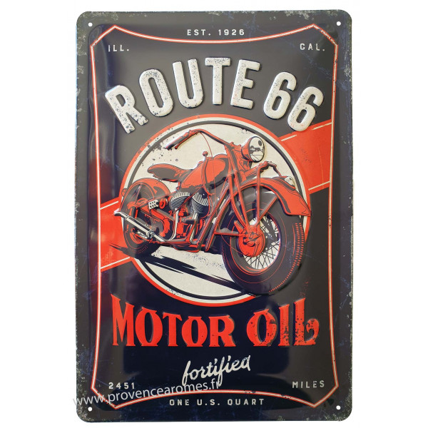 Plaque Métal Déco Vintage - Forme Ecusson - Route 66 Drapeau USA