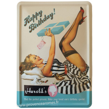 Plaque métal HAPPY BIRTHDAY ! Harold's carte postale rétro vintage collection