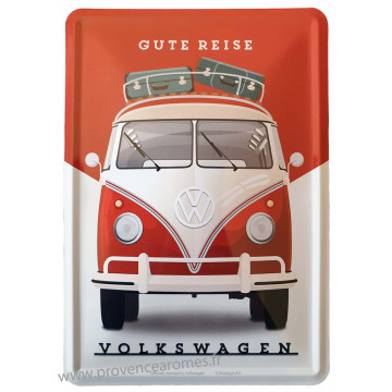 Plaque métal Combi Volkswagen GUTE REISE carte postale rétro vintage collection