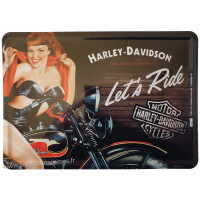Plaque métal Harley Davidson Pin-up Let's Ride carte postale rétro vintage collection