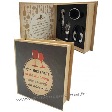 Coffret livre accessoires Vin MIEUX VAUT BOIRE DU ROUGE QUE DE BROYER DU NOIR