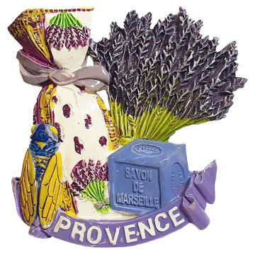 Magnet PROVENCE Savon de Marseille sachet et bouquet de Lavande Cigale