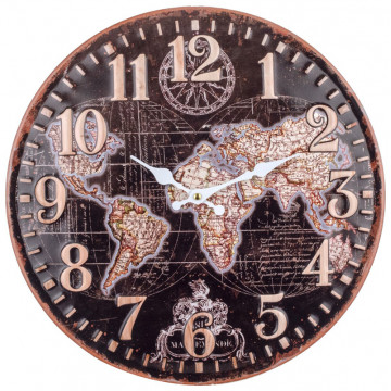 Horloge métal MAPPEMONDE 40,5 cm déco rétro vintage