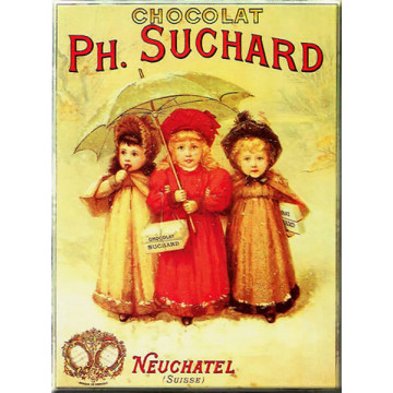 Plaque métal Chocolat SUCHARD Trois Fillettes 15 x 20 cm déco rétro vintage