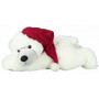 Peluche Ours blanc couché bonnet et écharpe rouge