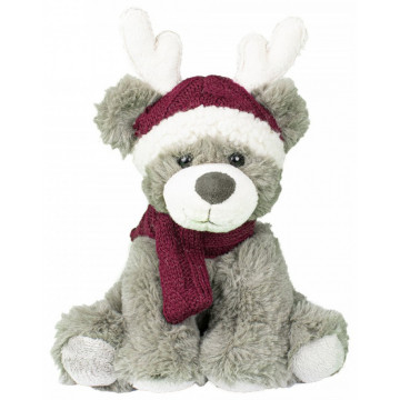 Peluche Ours Renne brun écharpe et bonnet rouge