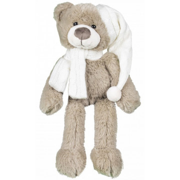 Peluche Ours beige écharpe et bonnet écrus