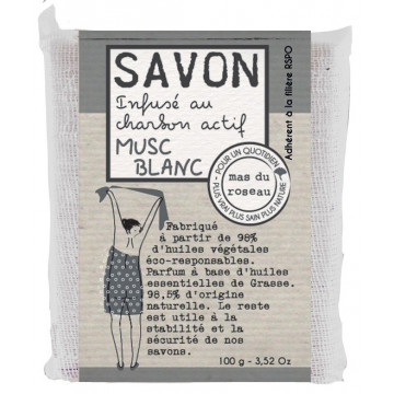 Savonnette MUSC BLANC infusée au charbon actif 100 g Mas du roseau