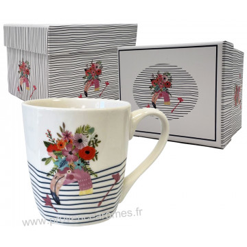 Mug FLAMANT ROSE FLEURI dans coffret