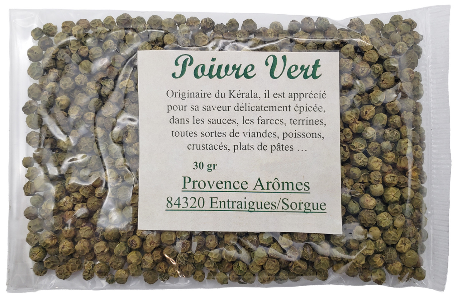 Poivre vert en grain Sachet de 30 gr - Provence Arômes Tendance sud