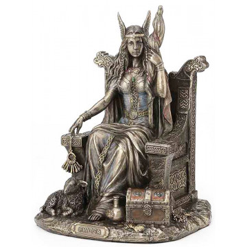 Statuette FRIGG sur le trône DÉESSE de la L'AMOUR 18 cm effet bronze