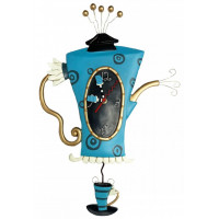Horloge bleu " Cafetière " à balancier déco rétro vintage designs