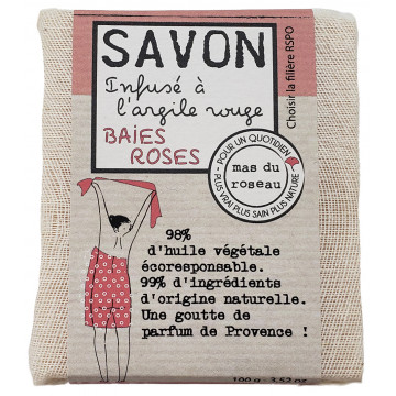 Savonnette BAIES ROSES infusé à l'argile rouge 100 g Mas du roseau