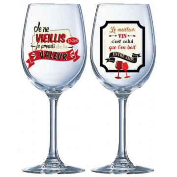 Coffret de 2 verres à Vin LE MEILLEUR VIN et JE NE VIEILLIS PAS