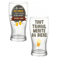 Coffret de 2 verres à Bière TOUT TRAVAILLE MÉRITE et AU NOM DES BIÈRES