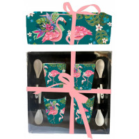 Coffret 4 Tasses à café et cuillères FLAMANT ROSE Allen Designs