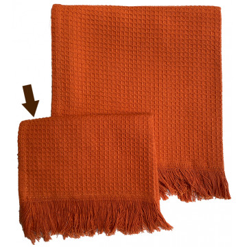 SERVIETTE NID D’ABEILLE ORANGE BRÛLÉE 40 x 40cm Mas du Roseau