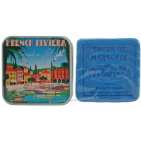 Boîte carrée déco PROMENADE AU PORT FRENCH RIVIERA et son savon marine