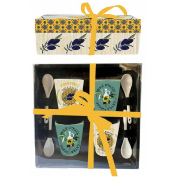 Coffret de 4 tasses à café et cuillères HUILE D'OLIVE PROVENCE