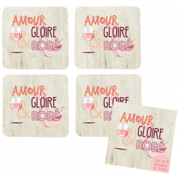 4 Dessous de verre AMOUR GLOIRE ET ROSÉ