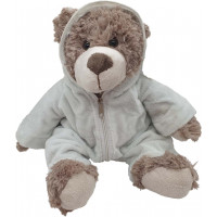 Peluche Ours beige avec combinaison bleue