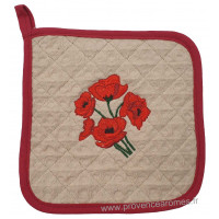 Manique tissus beige brodée COQUELICOT