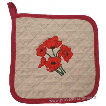 Manique tissus beige brodée COQUELICOT