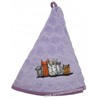 Serviette éponge ronde lilas brodée CHATS GRIBOUILLES tissage Jacquard