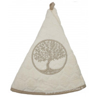 Serviette éponge ronde écru brodée ARBRE DE VIE tissage Jacquard