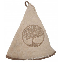 Serviette éponge ronde beige brodée ARBRE DE VIE tissage Jacquard