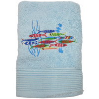 Serviette de toilette bleu ciel brodée DANSE DES SARDINES