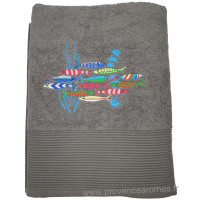 Drap de bain quartz brodé DANSE DES SARDINES