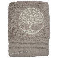 Serviette d'invité taupe brodée ARBRE DE VIE