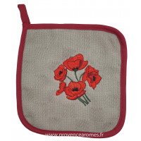 Manique tissus taupe brodée COQUELICOT