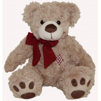 Peluche ours beige avec nœud rouge Grand modèle