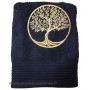 Serviette de toilette noir brodée ARBRE DE VIE