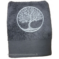 Serviette de toilette quartz brodée ARBRE DE VIE